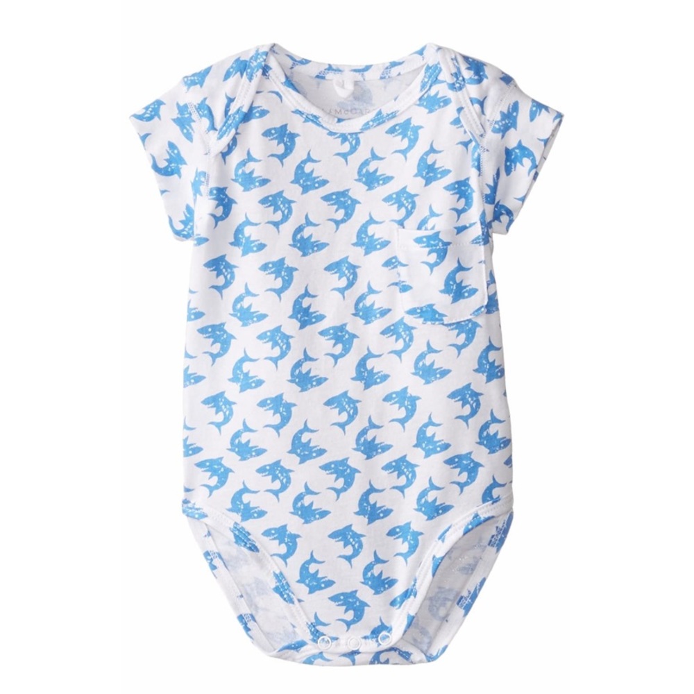 Baby Unisex Short Sleeve Shark Print Onesie Pocket - Picture 2 of 4